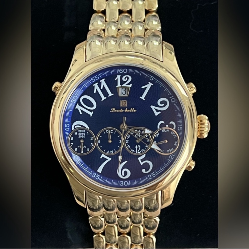 Louis Bolle Men's Automatic Chronograph Style Blue Dial Gold-Tone Weave Bracelet